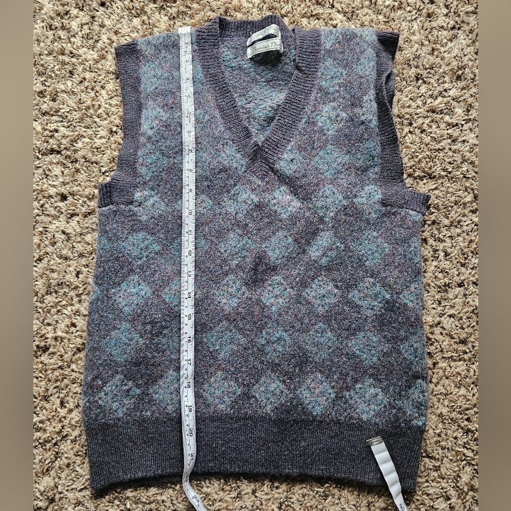 Christian Dior Vintage Argyle Wool gray blue Elegant preppy vest size S -L - Picture 4 of 8